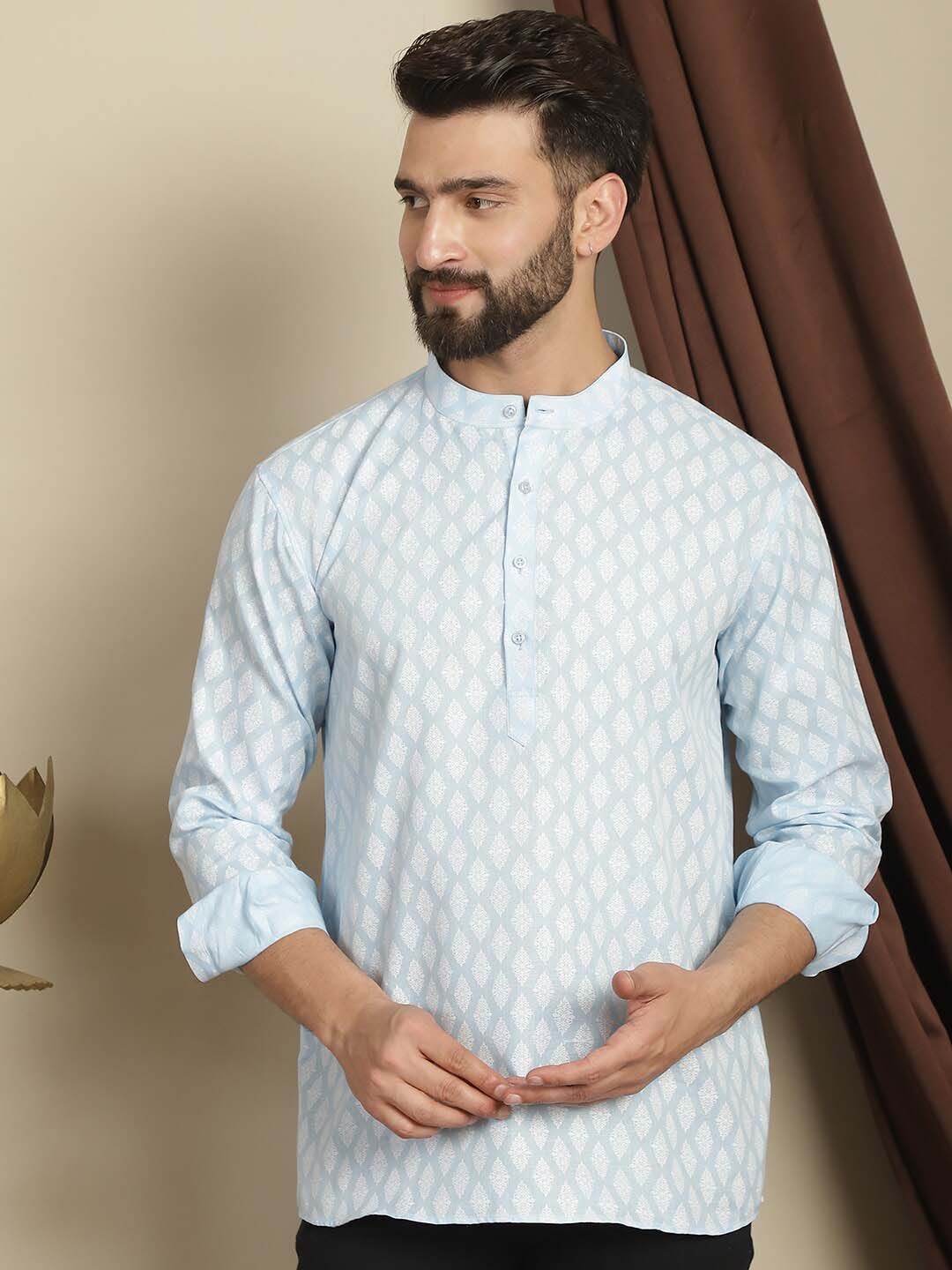 Anouk Geometric Mandarin Collar Lengan Panjang Benang Kerja Kurta Pendek