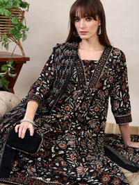 KALINI Floral Printed Empire Mirror Work Kurta with Trouser & Dupatta