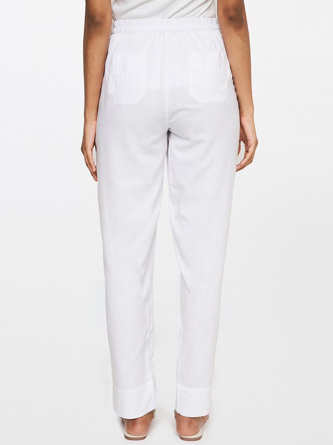 Global Desi Women White Straight Fit Trousers