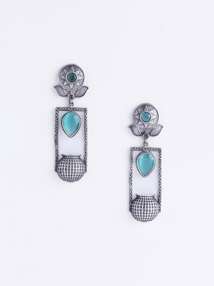 PANASH Silver-Plated Oxidised Classic Drop Earrings