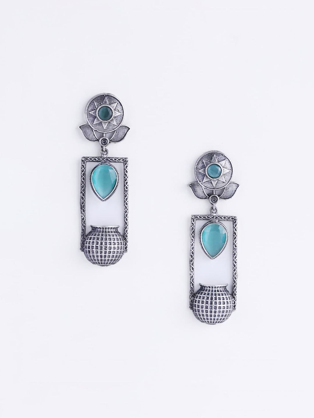 PANASH Silver-Plated Oxidised Classic Drop Earrings
