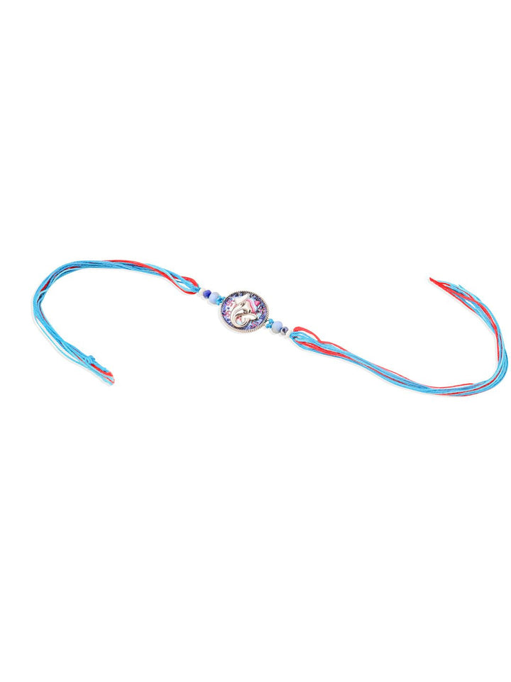 NVR Unisex Red & Blue Ganesh Ji Thread Rakhi With Roli Chawal