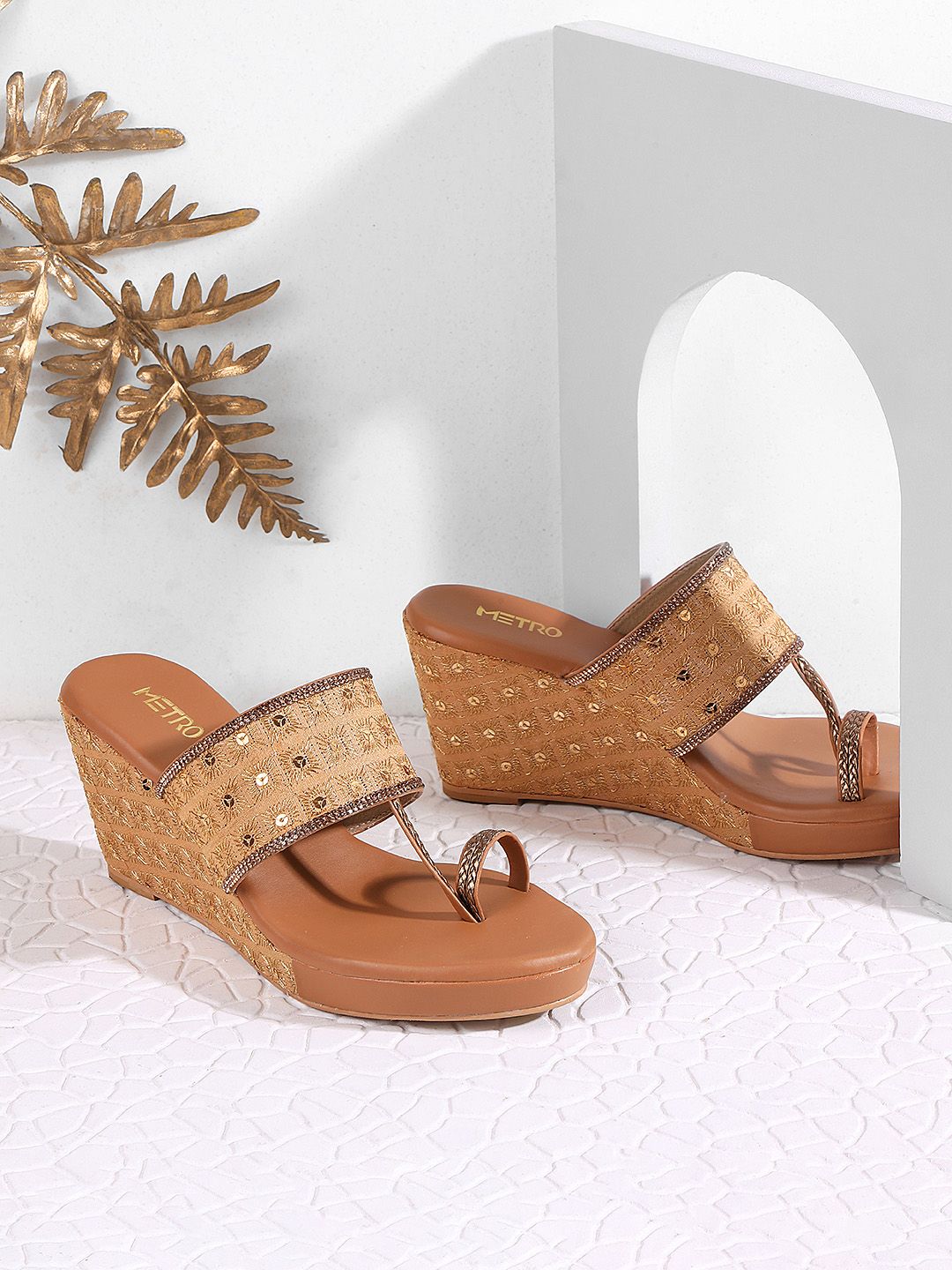 Metro Embellished One Toe Wedges