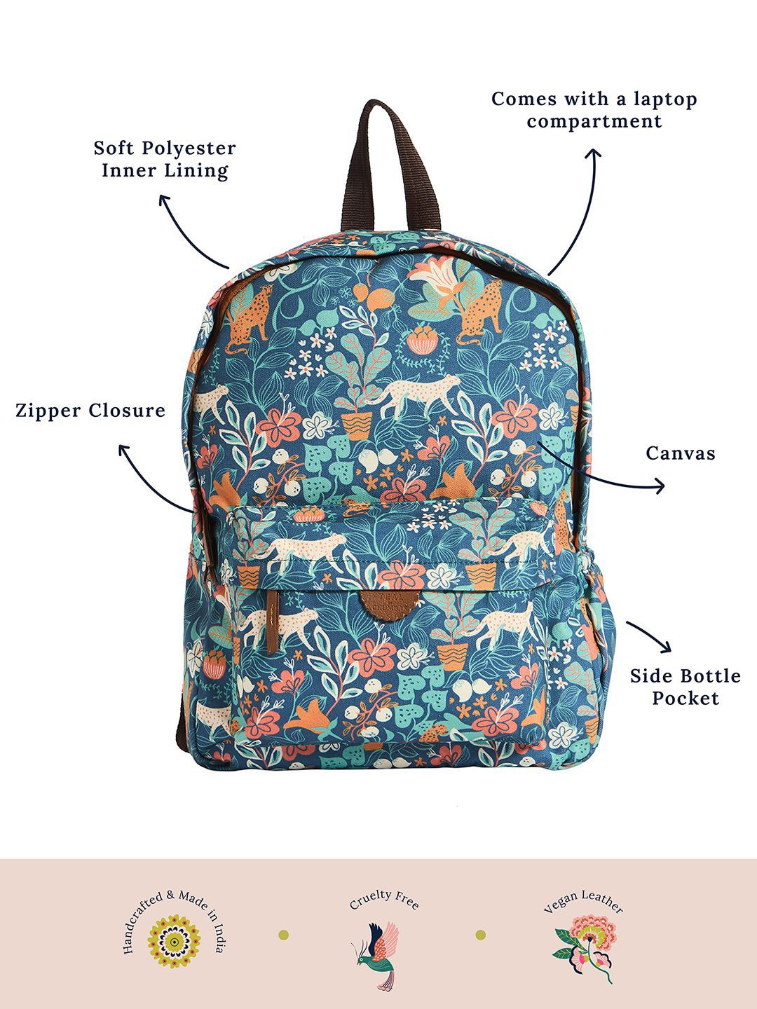 TEAL BY CHUMBAK Women Up To 15 Inch Laptop Ergonomic Graphic Backpack