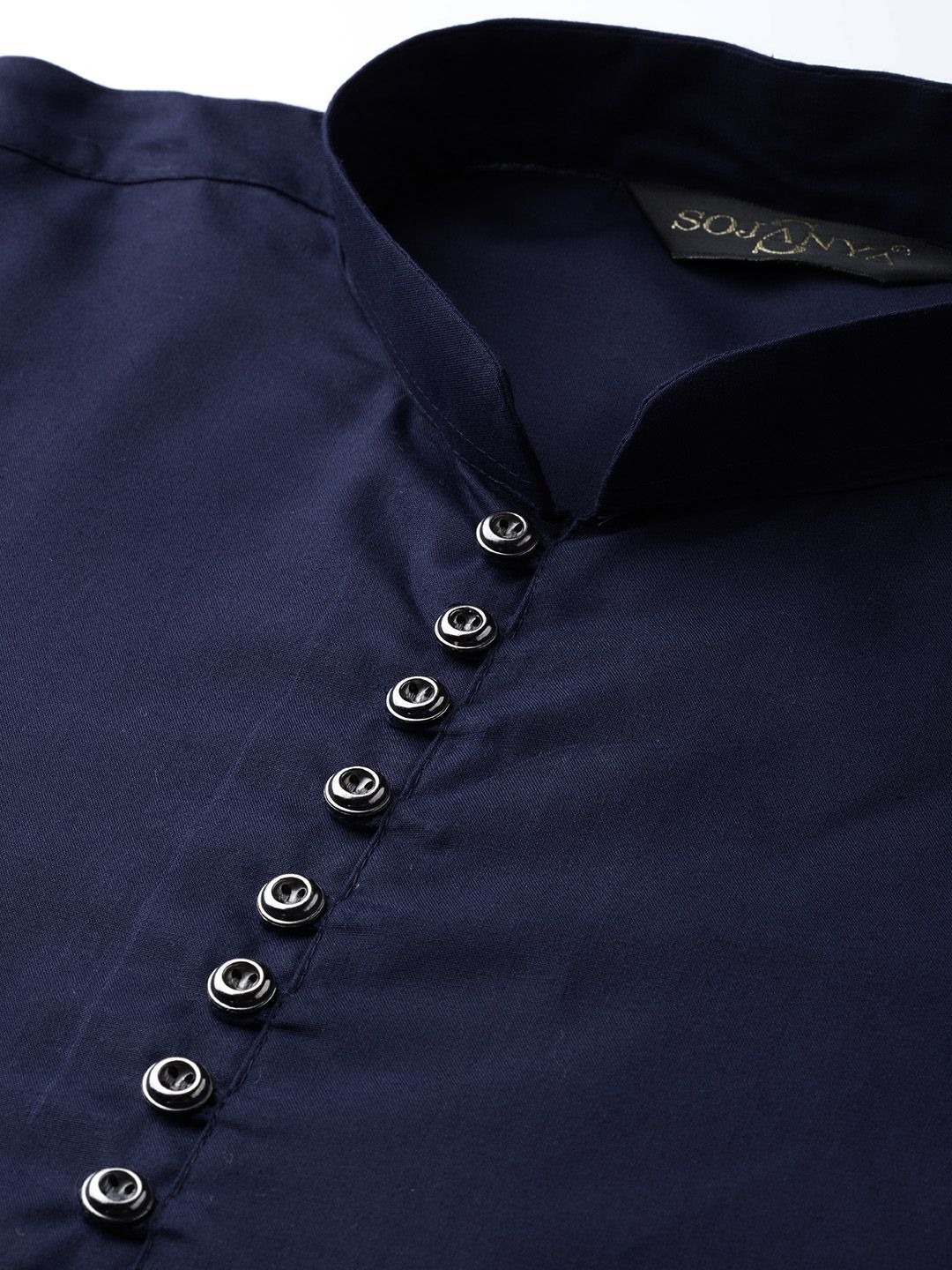 SOJANYA Men Navy Blue Solid Asymmetric Straight Kurta