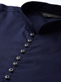 SOJANYA Men Navy Blue Solid Asymmetric Straight Kurta