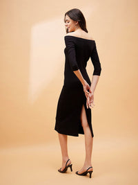 SASSAFRAS BASICS Self Design Off-Shoulder Sheath Midi Dress