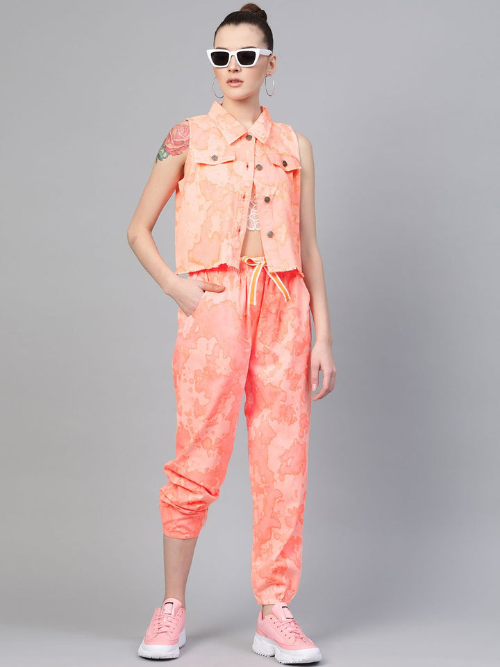 SASSAFRAS Women Peach-Coloured Tie & Dye Twill Pure Cotton Joggers