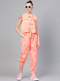 SASSAFRAS Women Peach-Coloured Tie & Dye Twill Pure Cotton Joggers