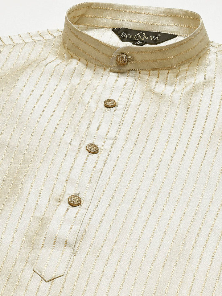 SOJANYA Kurta Rekaan Tenunan Lelaki dengan Churidar dengan Jaket Nehru