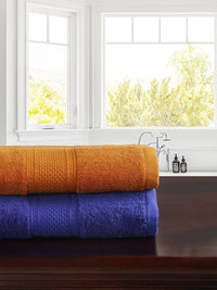 MYTRIDENT Mustard  Blue 2 Pieces 450 GSM Pure Cotton Bath Towel