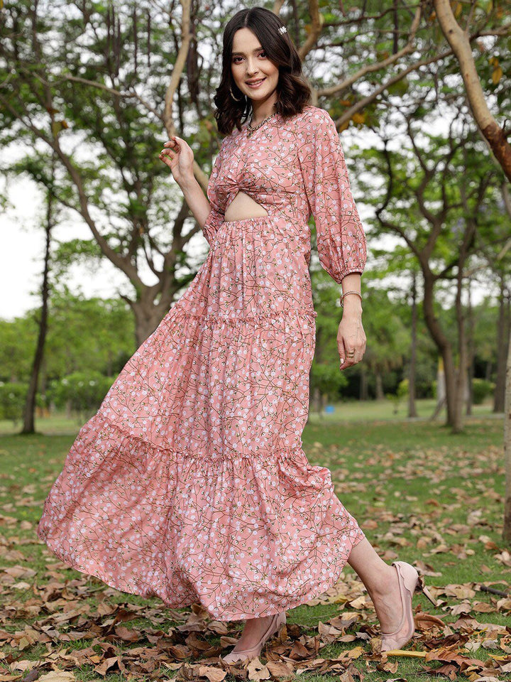 STREET 9 Floral Printed Puff Sleeve Maxi Dress