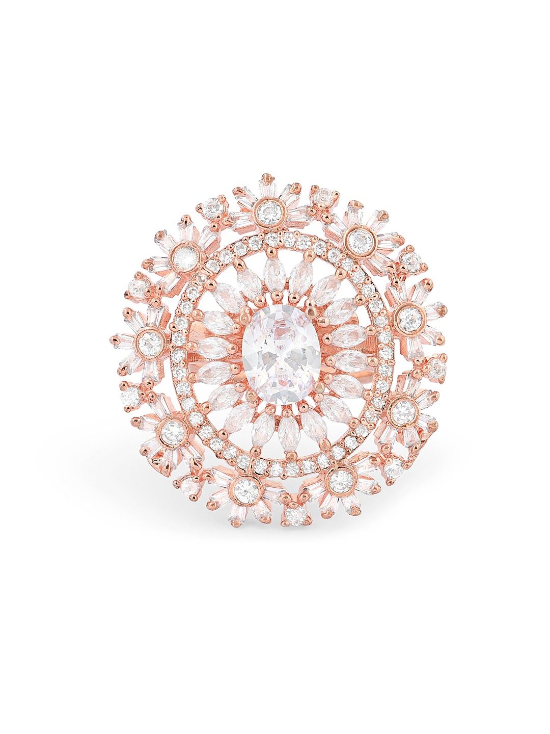 Cincin Jari Boleh Laras Zaveri Pearls Rose Saduran Emas CZ