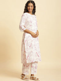 W Floral Printed Pure Cotton Kurta With Trousers