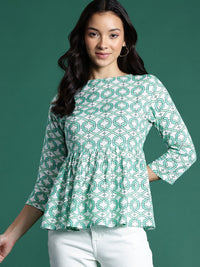 DressBerry Printed Keyhole Neck Empire Top