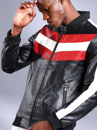 The Indian Garage Co Men Colourblock Slim Fit Zip-Front Faux Biker Jacket