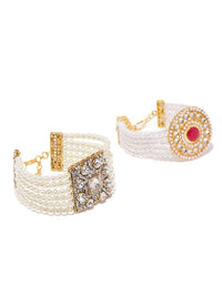 Set Mutiara Zaveri 2 Gelang Koleksi Perkahwinan Mutiara Saduran Emas &amp; Kundan