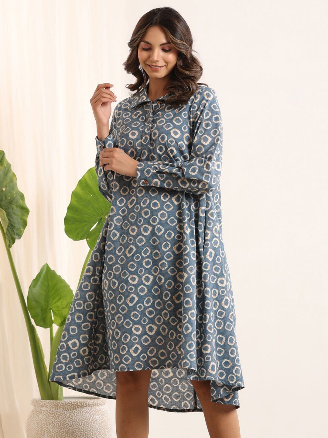 SANSKRUTIHOMES Geometric Printed Pure Cotton Kaftan Nightdress