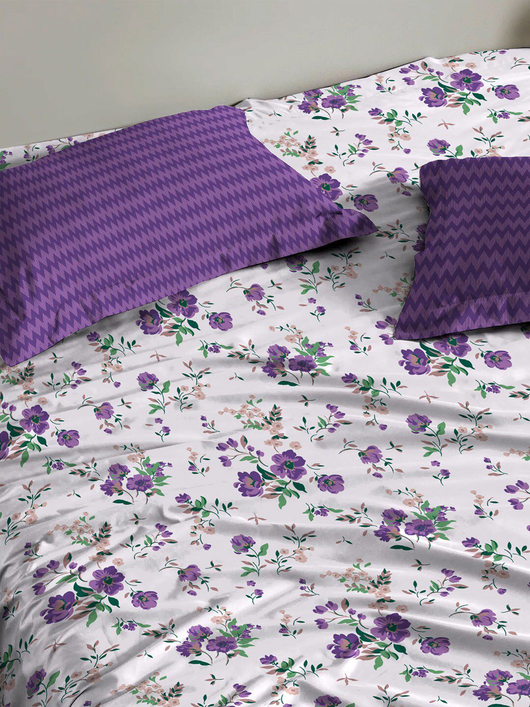 MYTRIDENT Purple Urban Comfort Flat 144TC Queen Cotton 1 Bedsheet with 2 Pillow Covers