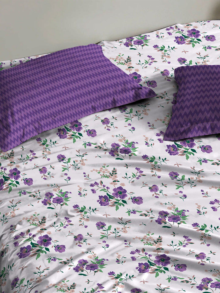 MYTRIDENT Purple Urban Comfort Flat 144TC Queen Cotton 1 Bedsheet with 2 Pillow Covers
