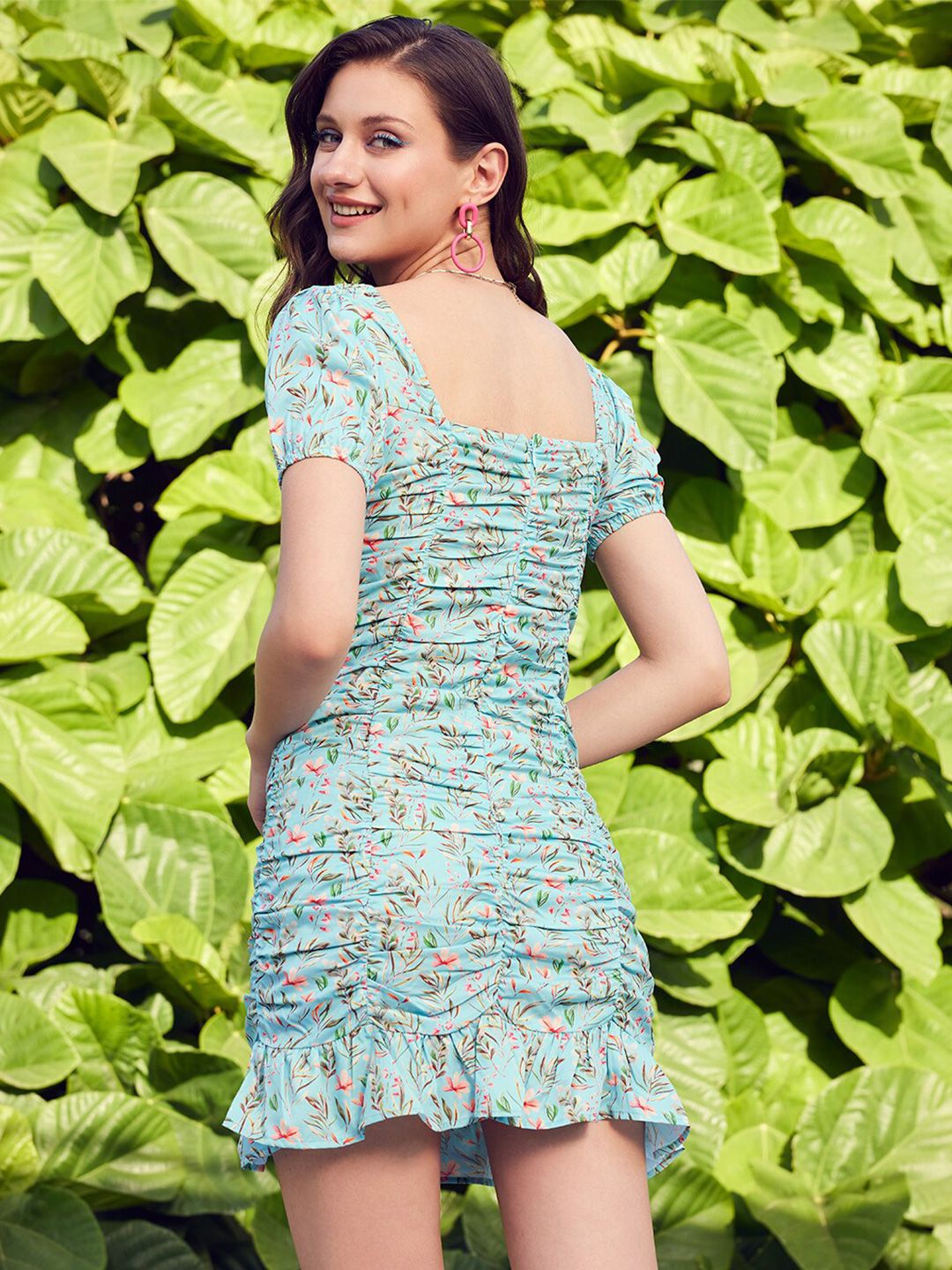 STREET 9 Green & Pink Floral Printed Sheath Dress