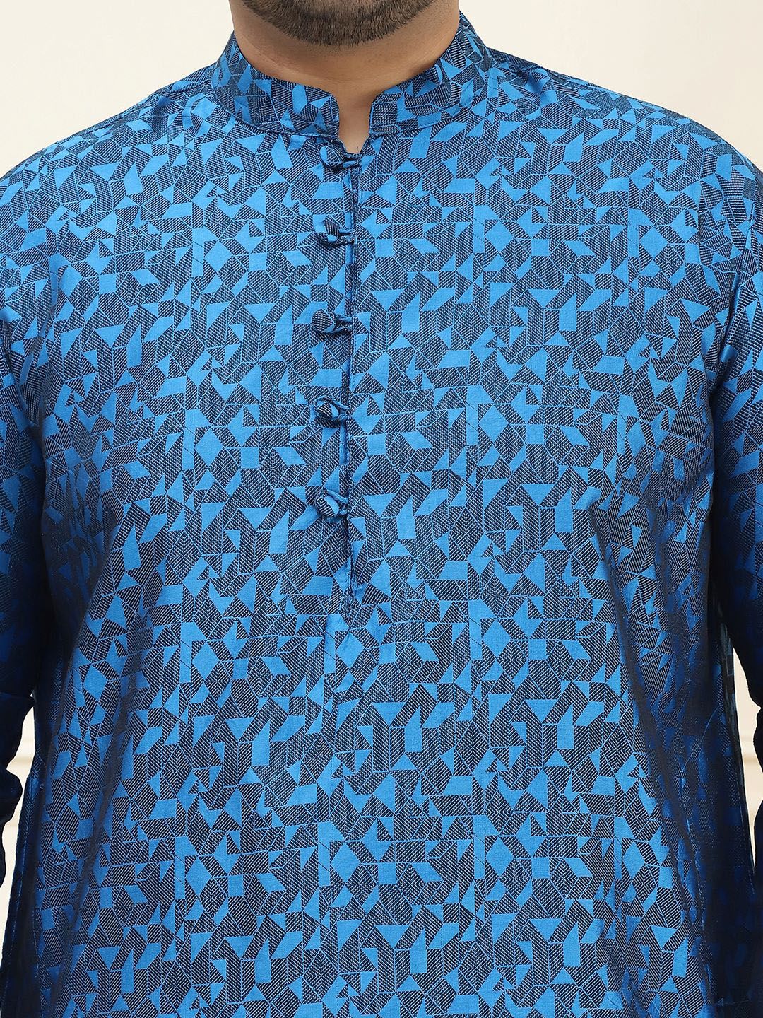 SOJANYA PLUS Men Plus Size Blue & Black Woven Design Straight Kurta