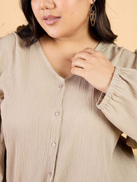 CURVY STREET Plus Size V-Neck Puff Sleeve Top