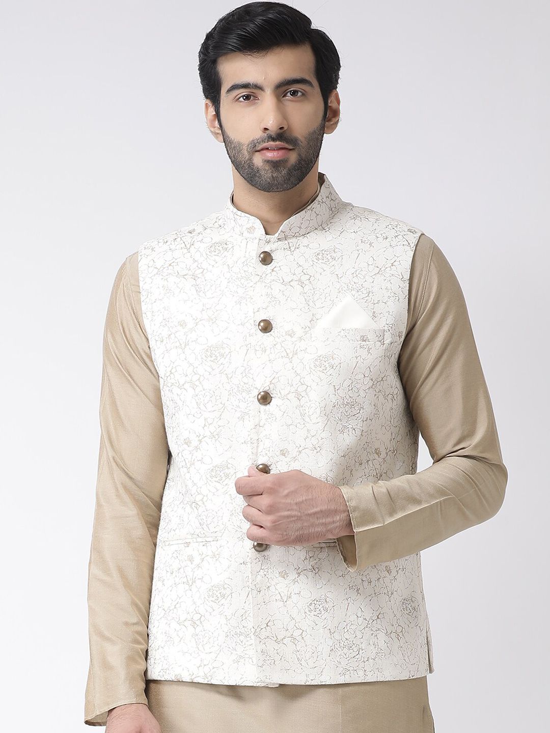 KISAH Men Printed Zari  Regular Fit Nehru Jacket