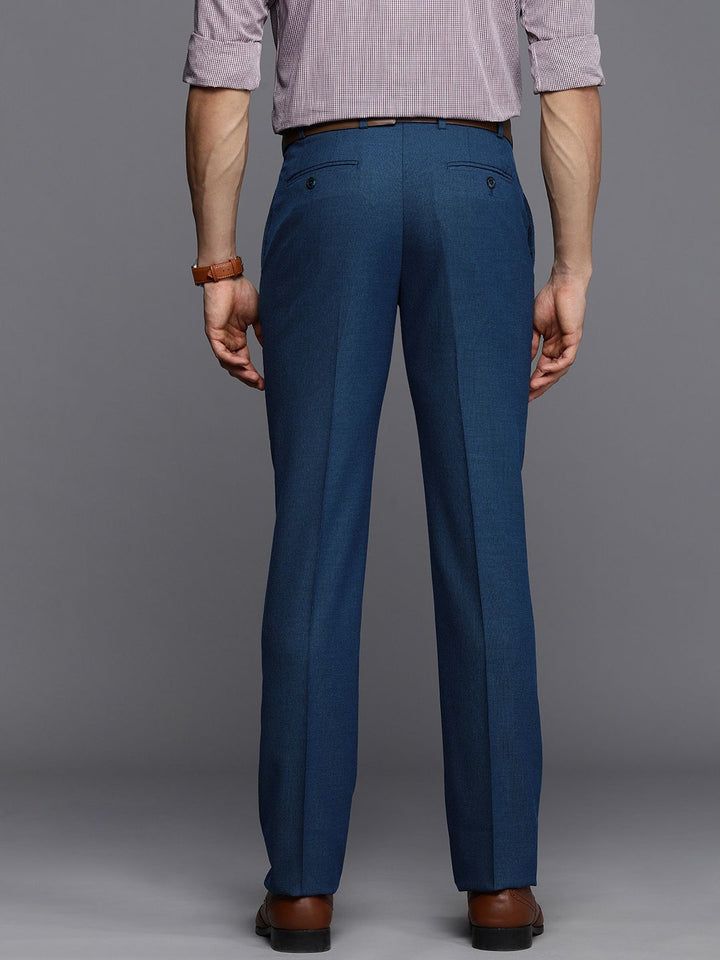 Raymond Men Blue Textured Slim Fit Mid-Rise Formal Trousers