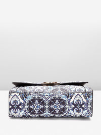 Lino Perros Floral Printed Structured Shoulder Bag with Quilted Detail
