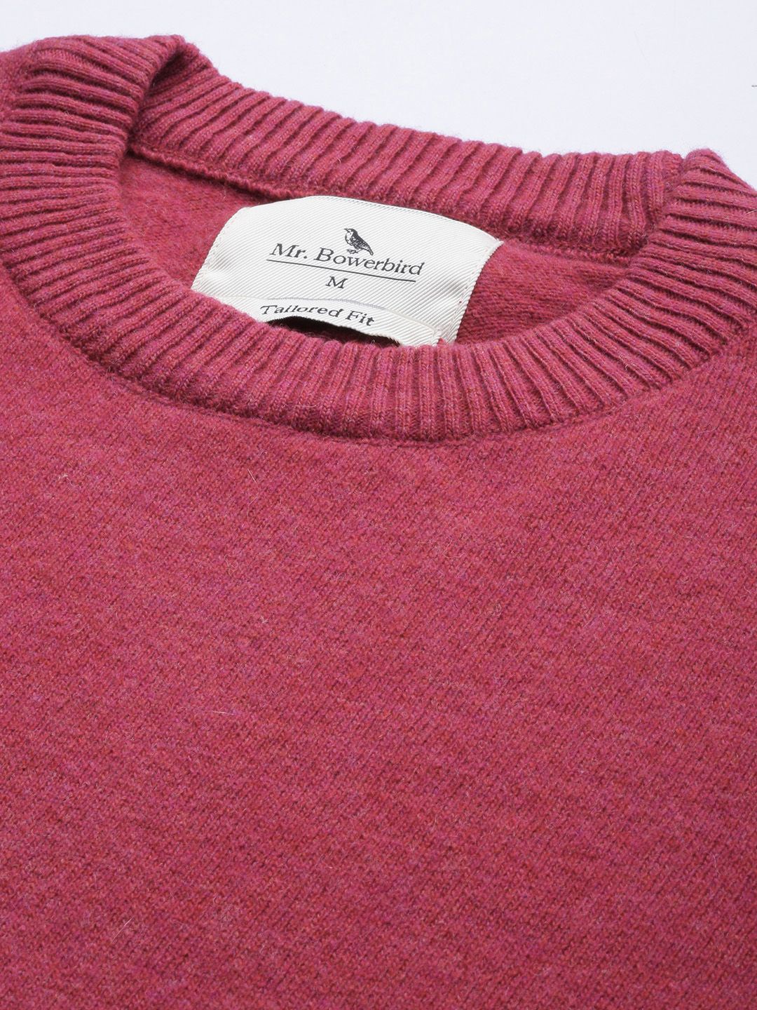 Mr Bowerbird Men Magenta Solid Round-Neck Pullover Sweater