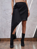 Athena Black Corsage Denim Skirt
