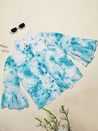 Cutiekins Girls Tie and Dye Print Flared Sleeve Shirt Style Top