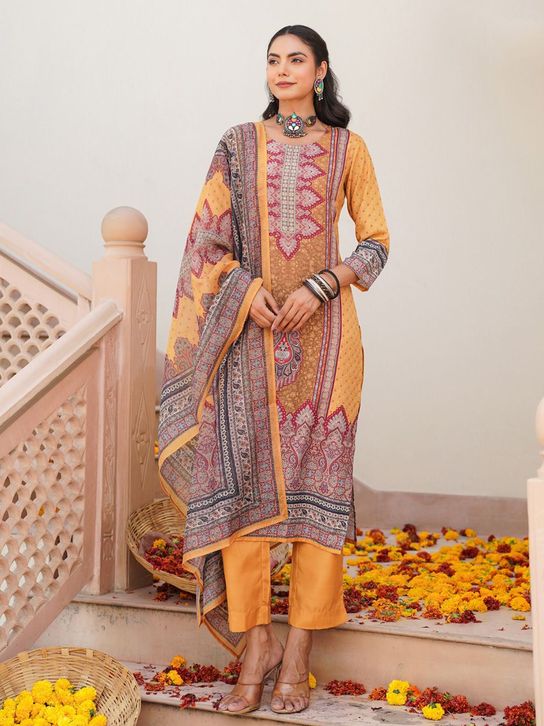 KALINI Women Ethnic Motifs Printed Regular Kurta with Trousers & With Dupatta