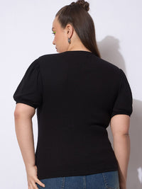SASSAFRAS Women Round Neck Puff Sleeve Top
