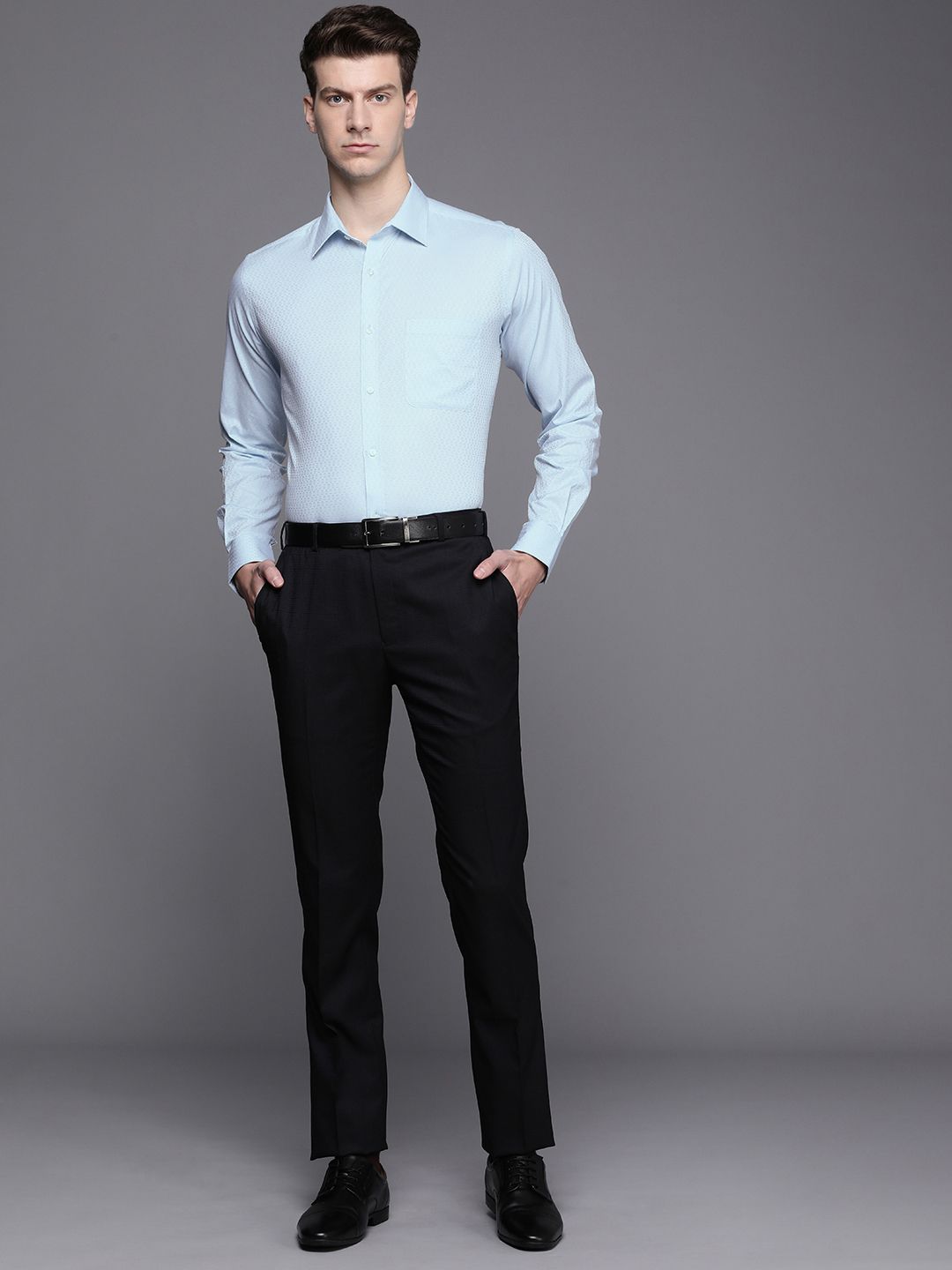 Raymond Self Design Textured Slim Fit Pure Cotton Formal Shirt