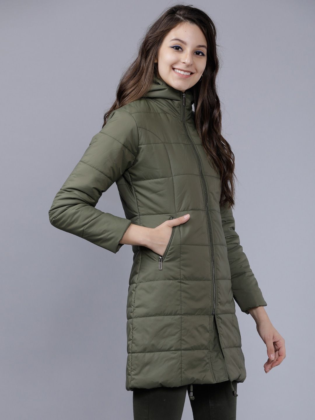 Tokyo Talkies Women Olive Green Solid Puffer Jacket