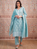 Vishudh Blue Ethnic Motifs Embroidered Thread Work Pure Cotton Kurta &Trouser & Dupatta