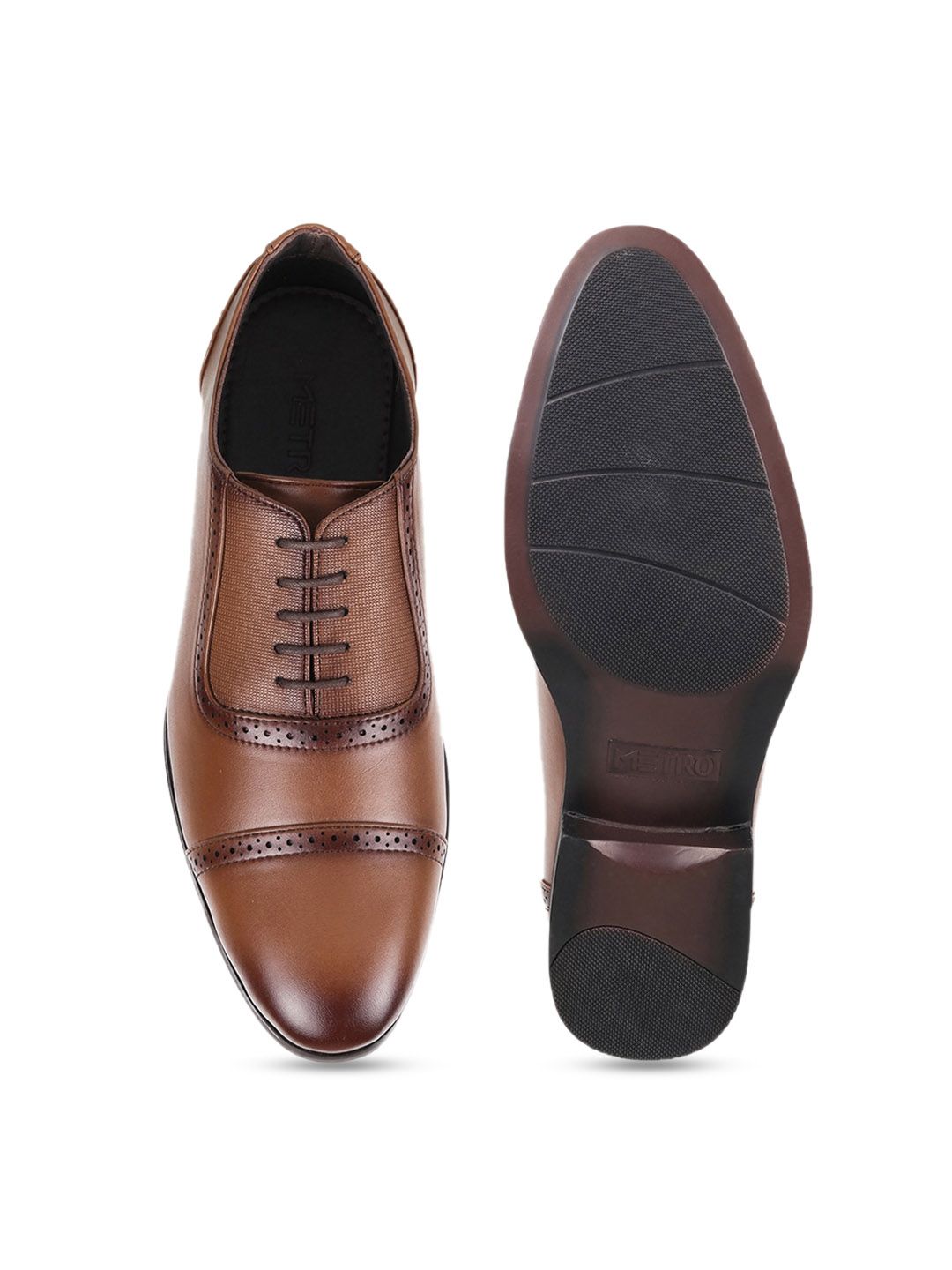 Metro Men Textured Round Toe Leather Formal Oxfords