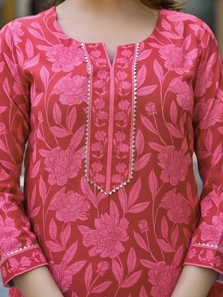 KALINI Floral Printed Notch Neck Gotta Patti Straight Kurta With Trousers & Dupatta