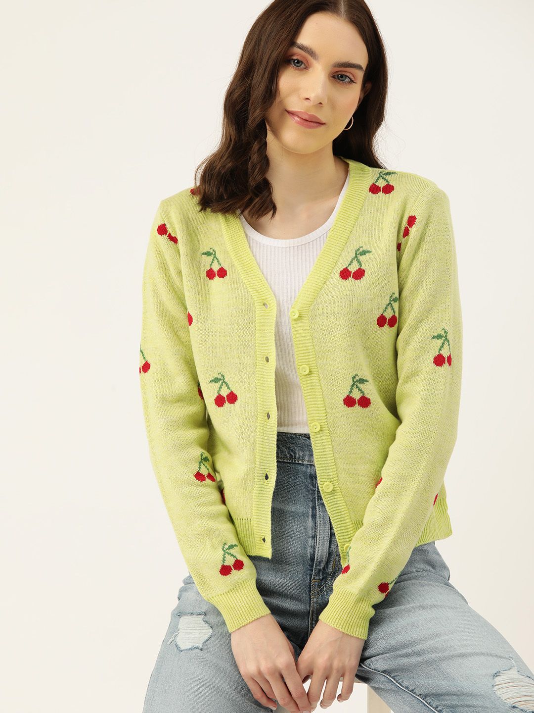 DressBerry Pure Acrylic Self-Design Cardigan