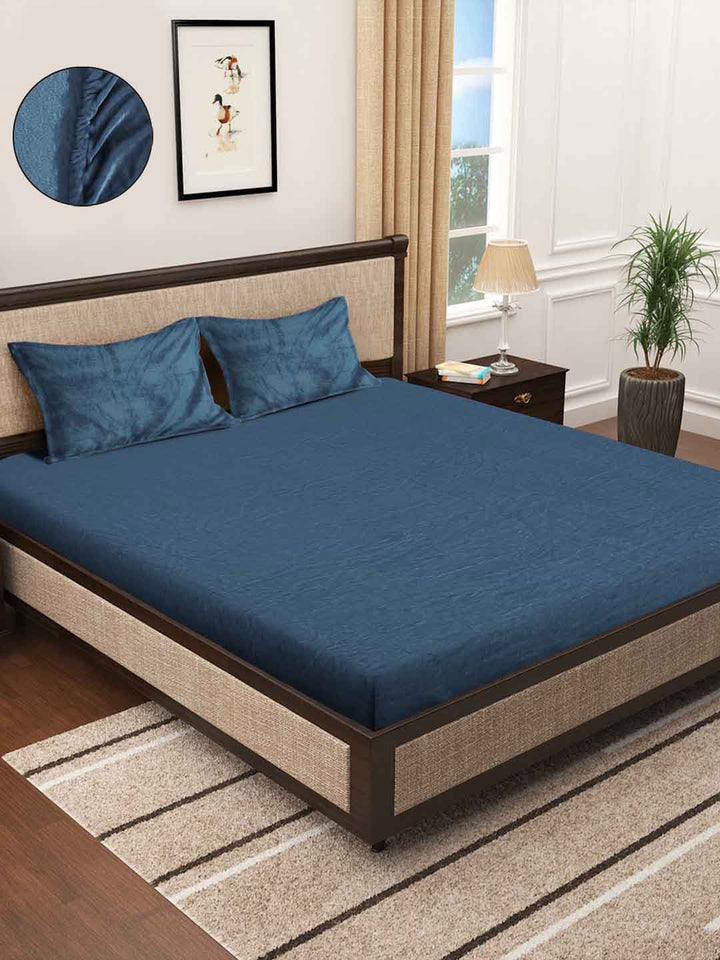 Myntra Elegant Homes Solid Fitted 300 TC King Woolen Bedsheet & 2 Pillow Covers-250X225cm