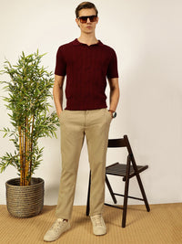 Thomas Scott Men Self Design Regular Fit Knitted Polo T-shirt