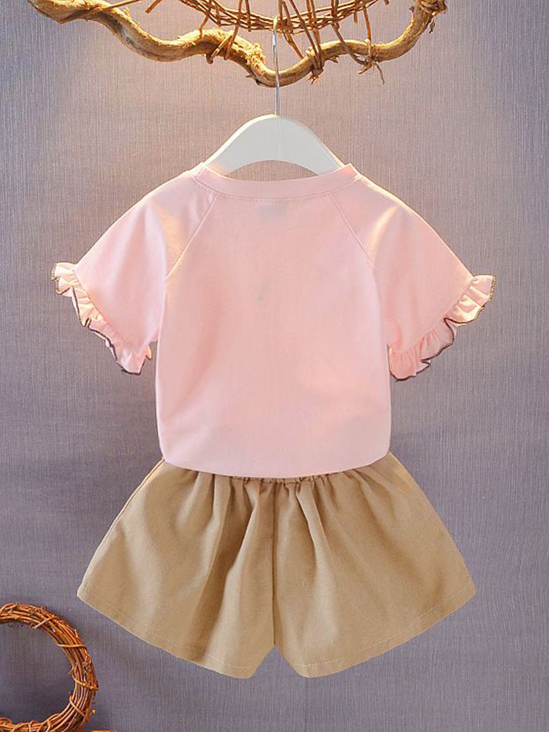 YK Girls Printed Round Neck Short Sleeves Pure Cotton T-Shirt With Shorts