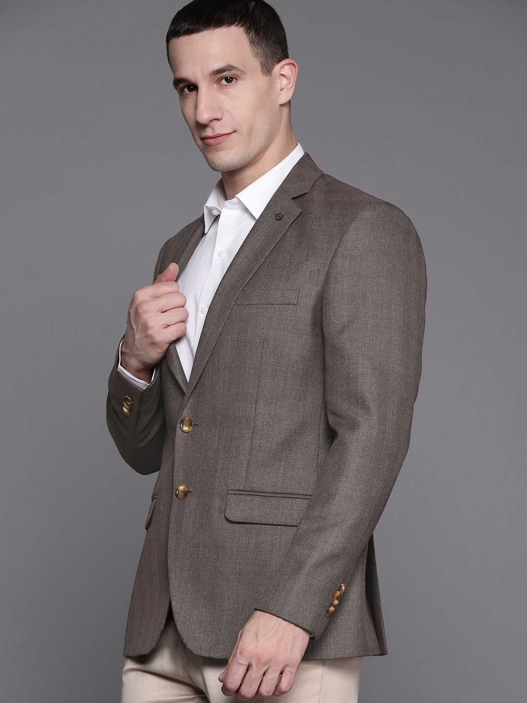 Raymond Self-Checked Slim Fit Single-Breasted Formal Blazer