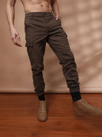 The Indian Garage Co Men Coffee Brown Slim Fit Cargo Joggers
