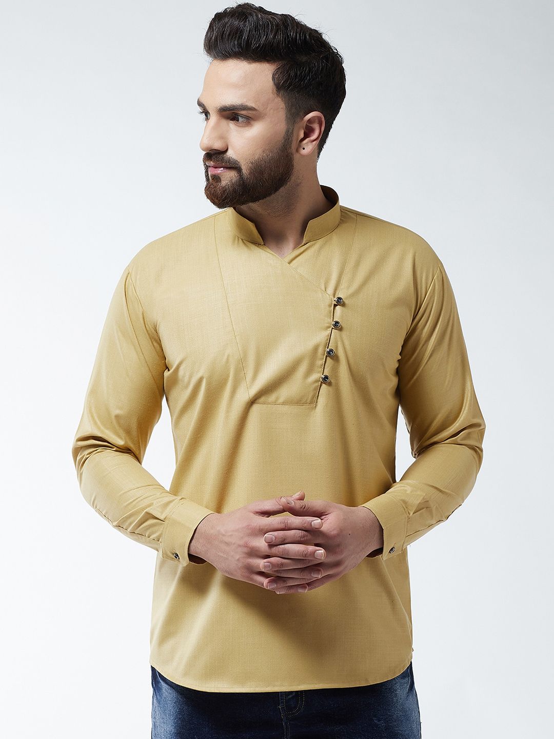 SOJANYA Men Gold-Coloured Solid Straight Kurta