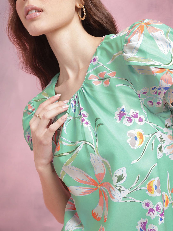 DressBerry Floral Print Puff Sleeves Top