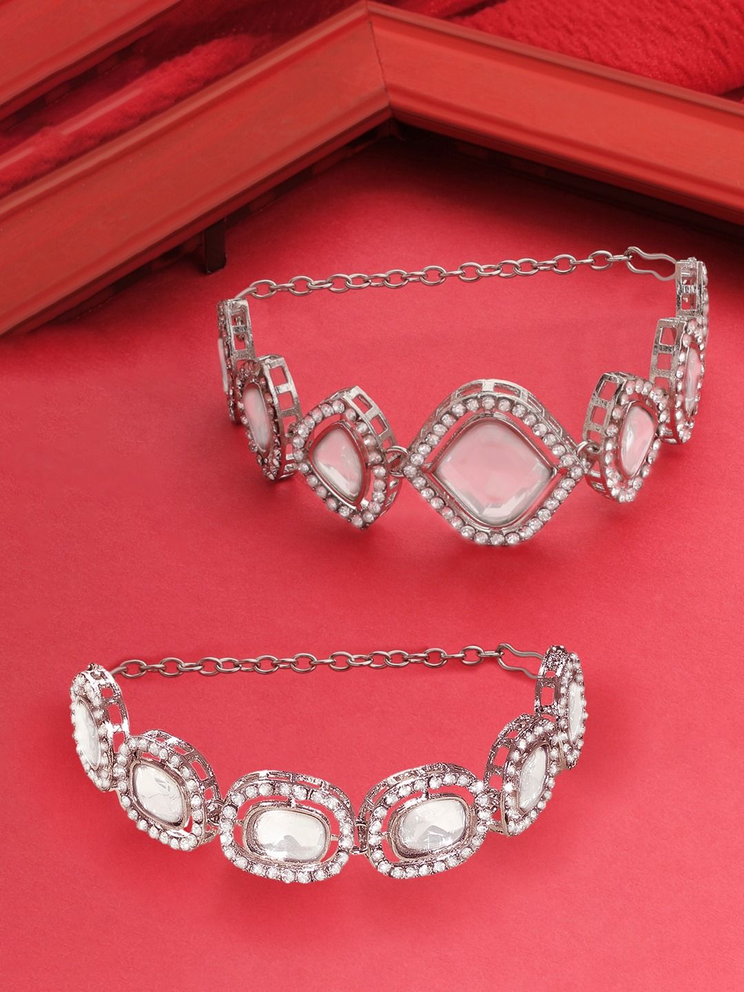Set Mutiara Zaveri 2 Gelang Lilit Berlian Austria Bersalut Perak