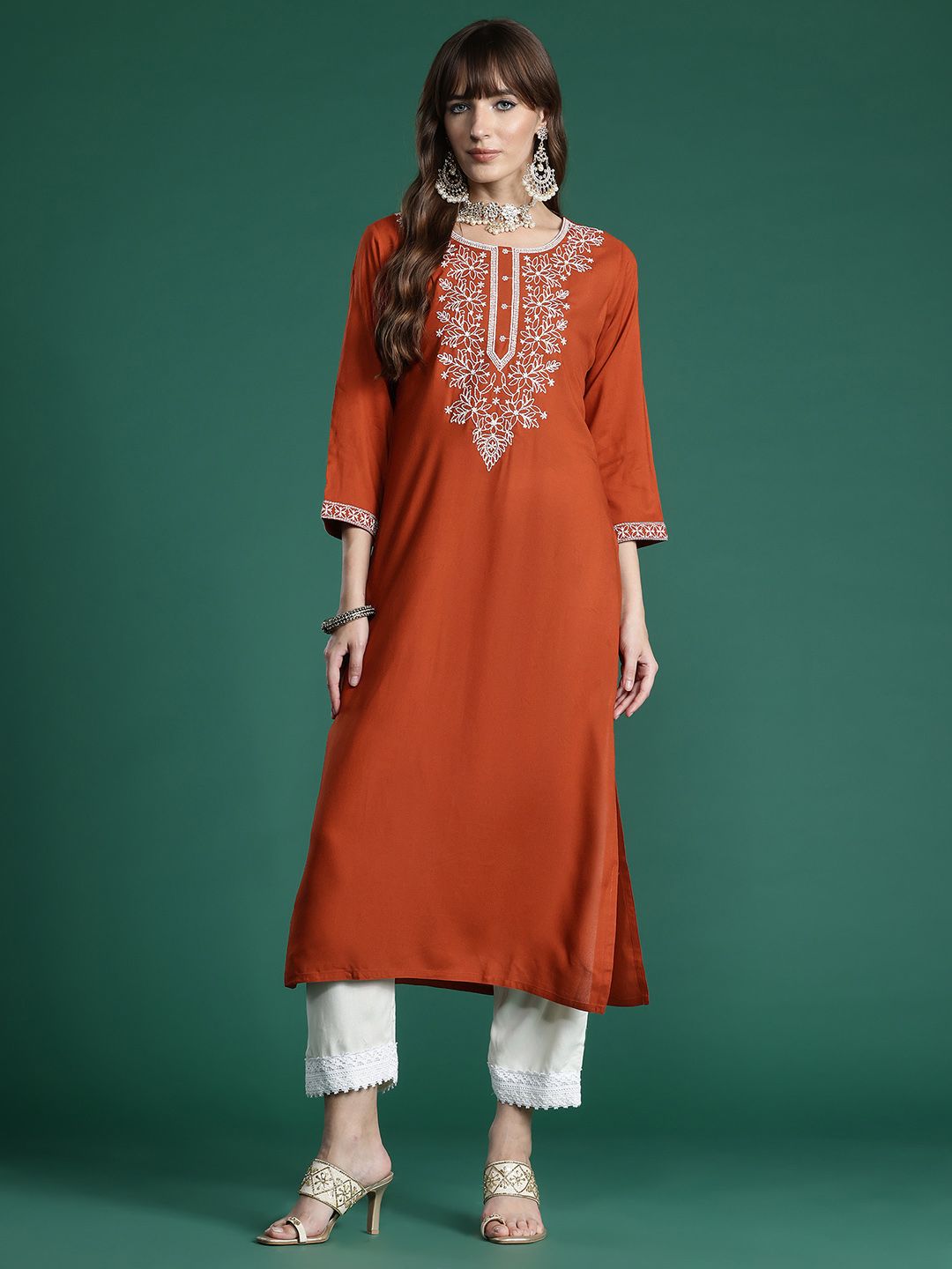 Indo Era Floral Embroidered Thread Work Kurta